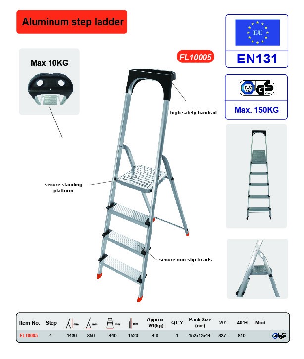 Portable Household Aluminum Step Ladder 4 Step EN131 GS Certificated