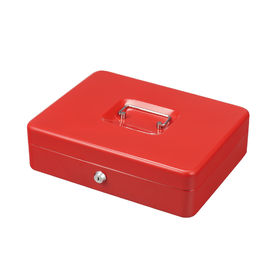 Red Five Cell Metal Cash Box With Key Lock Money Saving Safes Durable