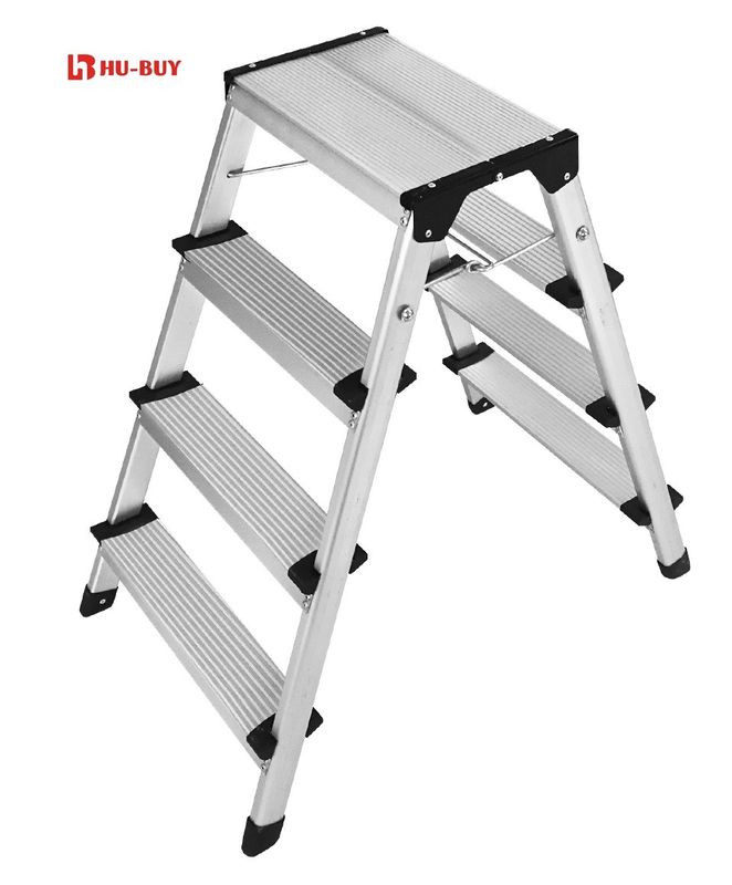 Double Sided  Aluminum Step Stool Wide Pedal 4 Steps Slip Resistant
