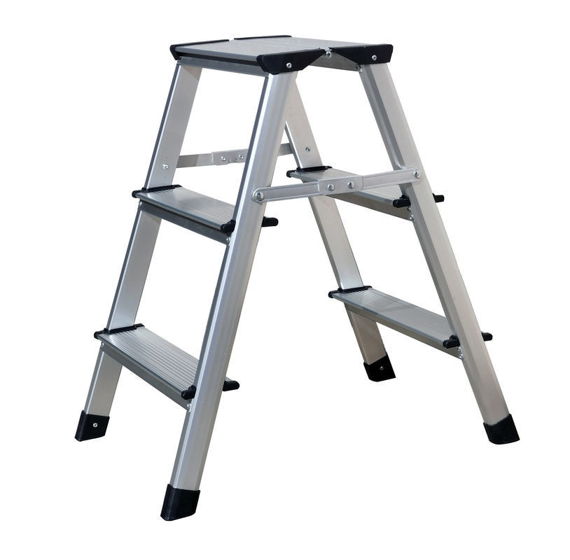 Domestic  Aluminum Step Stool 2x3 Steps Silver Folding Scaffold Ladder