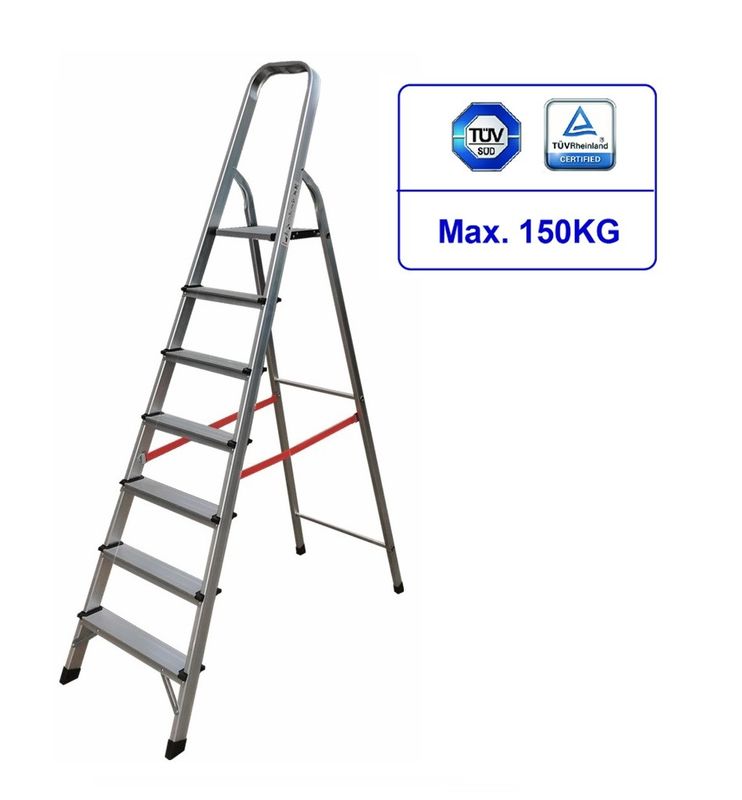 Outdoor 6063 Aluminum Step Ladder 7 Step 2235x520x100mm  Space Saving