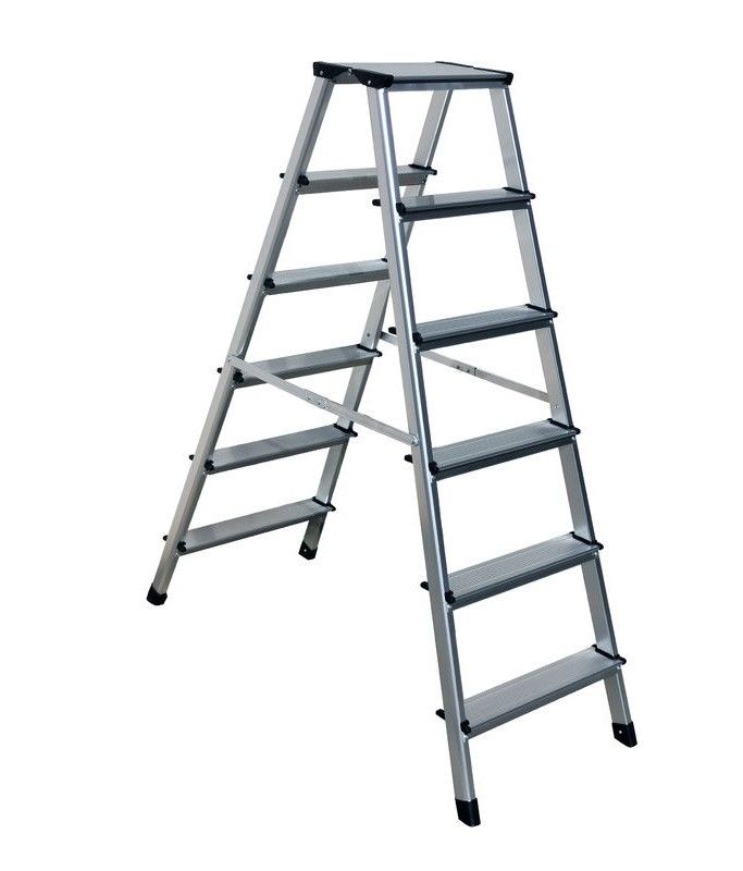 GS Outdoor Silver Multipurpose Aluminium Foldable Ladder  2x6 Steps