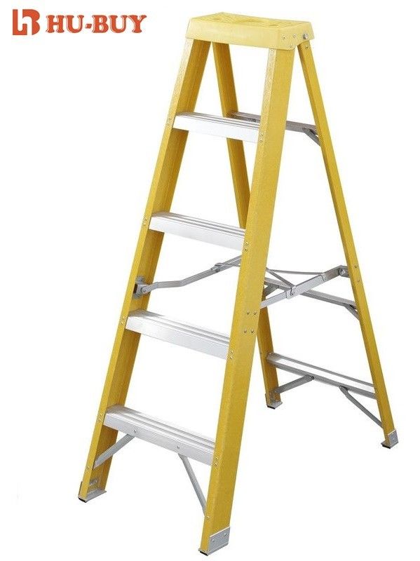 Double Sided Fiberglass Step Ladder  5 - Step Fiberglass Folding Ladder