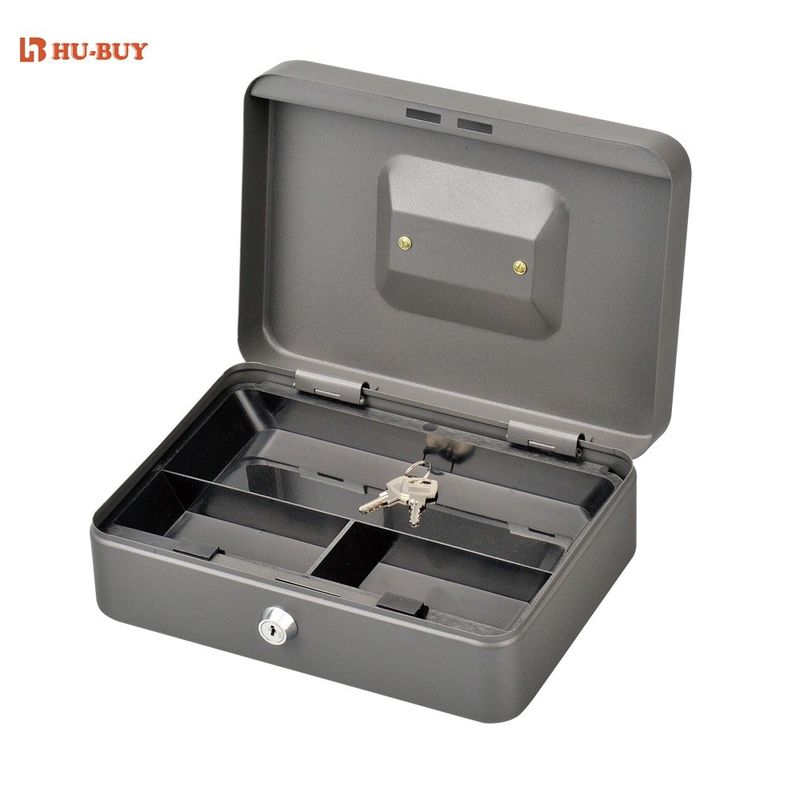 Wear Resistant Metal Cash Box With Lock Coin Storage Money Safe 3 Compartments