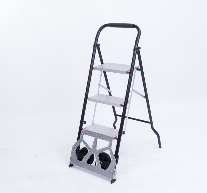 3 Steps Multifunctional Folding Ladder Trolley with Two Wheels